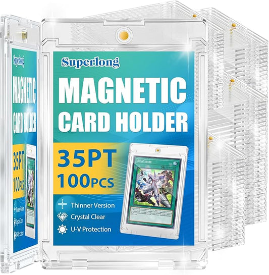 35PT Magnetic Card Holder, 100ct Upgraded One Touch Card Holder with U-V Protection, Hard Plastic Display Case with 2 Magnets Fit for MTG Sport Game Trading Baseball Football Collect Storage
