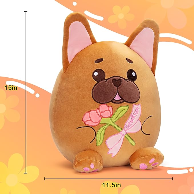 Get Well Soon French Bulldog Dog Puppy Original 15-Inch Large Plush Pillow Stuffed Animal Toy Patient Feel Better,Big Plushie,Gift for Kids