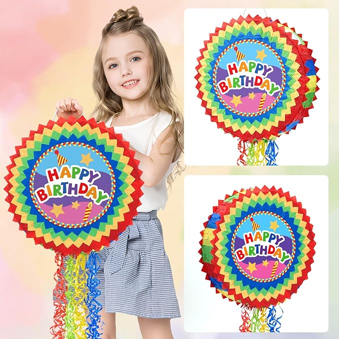 WERNNSAI Happy Birthday Pinata - Happy Birthday Party Games for Kids Birthday-themed Party Supplies Sunflower Party Decorations Mexican Color Design Sunshine Decor Favors with Stick & Blindfold