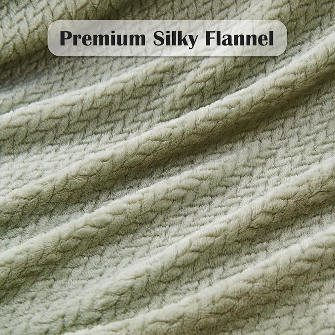 NEWCOSPLAY Fleece Leaves Pattern Queen Blanket, Sage Green, 90"x90" | Super Soft Throw Blanket, Lightweight Cozy Bed Sofa Blanket, Premium Silky Flannel Fleece, Travel Blanket for All Season Use