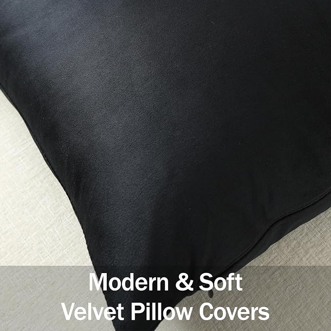 Euro Sham Covers 26x26 Black: Pack of 2 Cozy Soft Velvet Square Modern Luxury Decorative Throw Pillow Cases for Sofa Couch Living Room Bed Home Decor
