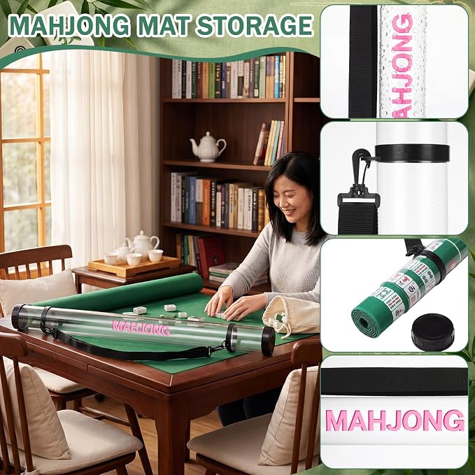 Gemscream 1 Pcs 37 Inch Mahjong Mat Storage Tube Plastic Waterproof Mahjong Mat Holder with Strap and Printed Outdoor Travel Storage Tube for Board Games Yoga Mats Tripod, Mats Not Include (Clear)