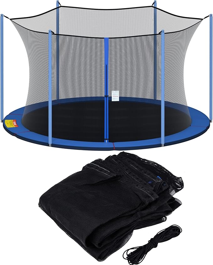 SPORTYOUTH Trampoline Net Replacement, 12ft 13ft 14ft 15ft Round Frame Trampoline Safety Enclosure Netting with Adjustable Straps, Breathable Weather & UV Resistant (NOT Included Poles)