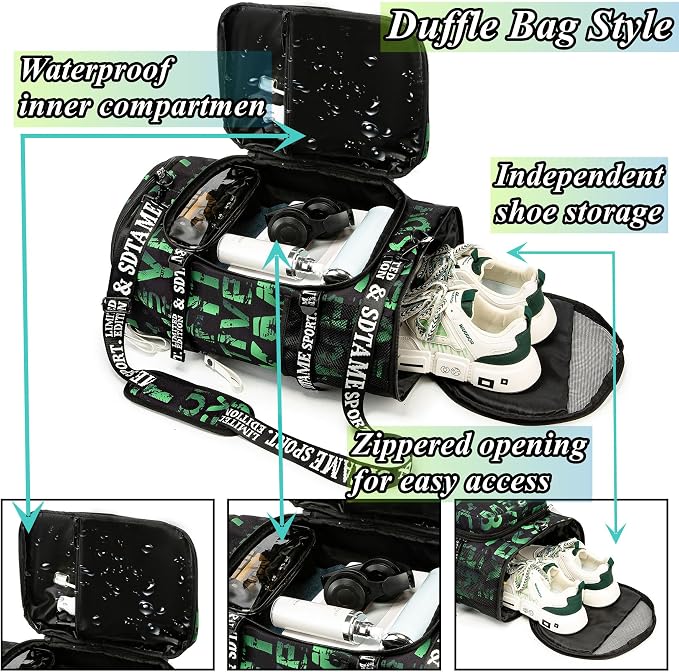 Gym Duffle Bag Backpack with Shoe Compartment,4 ways Travel Backpack for Women and Men,Multi-Functional Weekender bag with Waterproof Layer&Laptop Compartment for Fitness, Travel,Camping