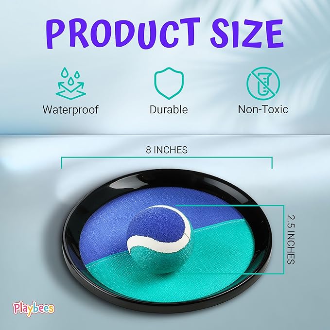 Toss and Catch Ball Game Classic Outdoor Yard Games for 3-10 Year Old Perfect Beach Toys Backyard Lawn Sport Activity Family Indoor & Outside Games Sport Pool Toys Paddle Game (4 Paddles 4 Balls)