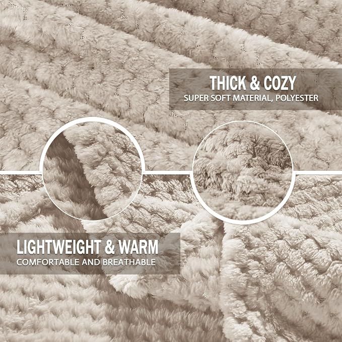 Exclusivo Mezcla Soft Waffle Fleece Bed Blanket King Size, Tan | Lightweight Plush Blanket for Bed, Bedroom, Cozy Flannel with Waffle Texture, Stylish Home Decor, All Season, 104x90 Inches