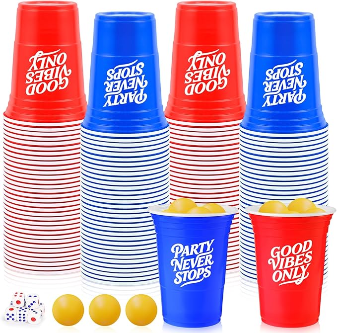 60PCS Cup Pong Game Set - 16 Oz Red & Blue Plastic Party Cups for Party Games, College Parties, Graduation Parties, Seasonal Parties, Family Gatherings and Back to School Events (red+blueS1)