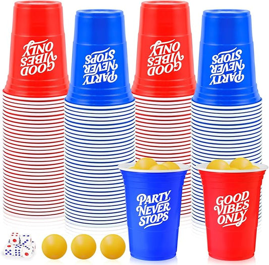 60PCS Cup Pong Game Set - 16 Oz Red & Blue Plastic Party Cups for Party Games, College Parties, Graduation Parties, Seasonal Parties, Family Gatherings and Back to School Events (red+blueS1)