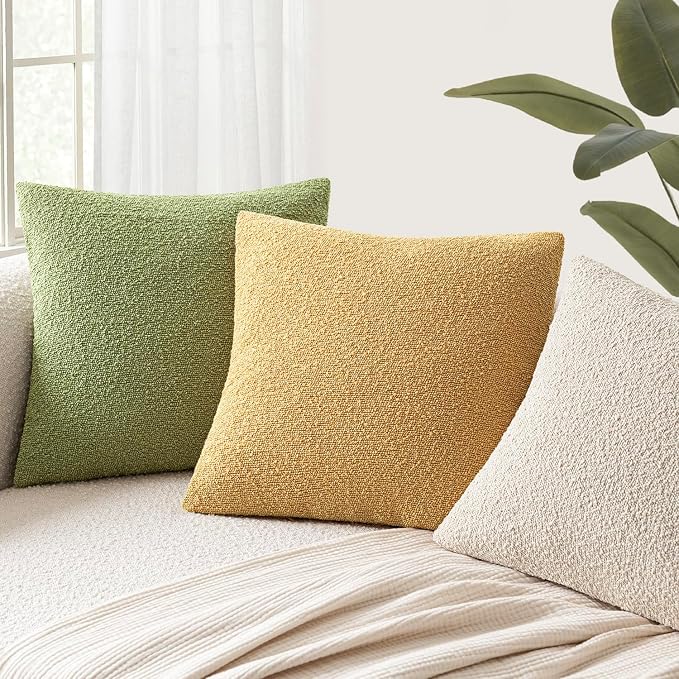 Foindtower Pack of 2 Textured Boucle Throw Pillow Covers Accent Solid Pillow Cases Cozy Soft Decorative Couch Cushion Case for Chair Sofa Bedroom Living Room Home Decor 20x20 Inch Light Yellow