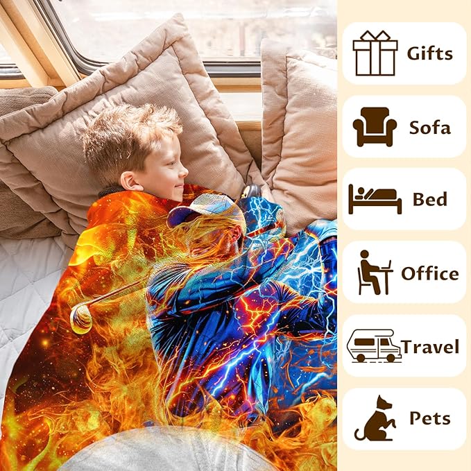 Blanket for Boys Men Personalized Sport Theme Throw Blankets for Kids Adults Golf Lovers, 60x80 Inches Cozy Soft Cool Custom Throw for Sofa Couch Bed Office