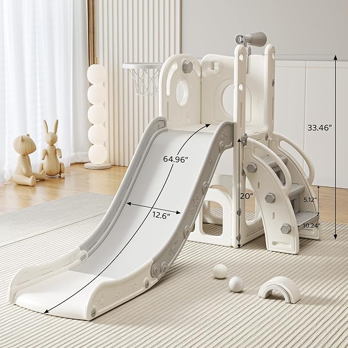 Toddler Slide Baby Slide for Toddlers Kids with Basketball Hoop Telescope Indoor Outdoor Slide Playset Playground