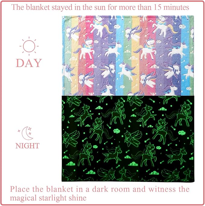 Glow in The Dark Blanket Unicorns Gifts for Girls,Soft Blanket 3 4 5 6 7 8 9 10 Year Old Girl Gifts,Toddler Girls Toys Age 6-8,Gifts for Valentine's Day Birthday Presents,60"x80"