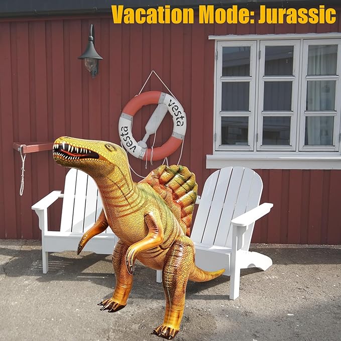 Jet Creations Spinosaurus Inflatable 53" Lx31 H, Ages 3+ Dinosaur Toy – Jurassic Party Decoration, Halloween & Fall Yard Decor, Photo Prop, VBS, Pool, Yellow/Light Green, 1 Pack