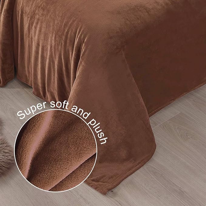 Exclusivo Mezcla Soft Large Fleece Throw Blanket for Couch, Brown | 50x70 Inches, Double-Sided Brushed Flannel, Lightweight Plush Cozy Blanket for Home Decor, All Season, Machine Washable