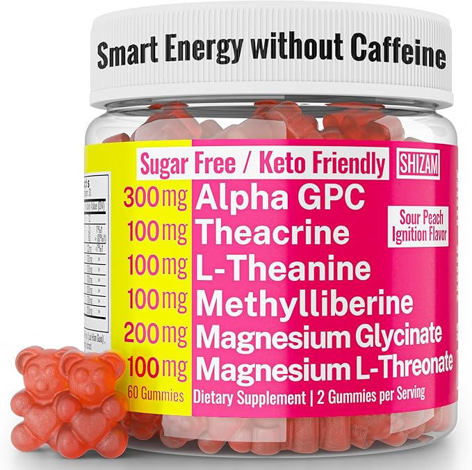 Alpha GPC Teacrine Magnesium L-Threonate & Glycinate Complex L-Theanine Methylliberine Gummies, Caffeine Gum Capsules Pills Supplement Pill Capsule Powder Supplements Alternative, 100mg 200mg 300mg