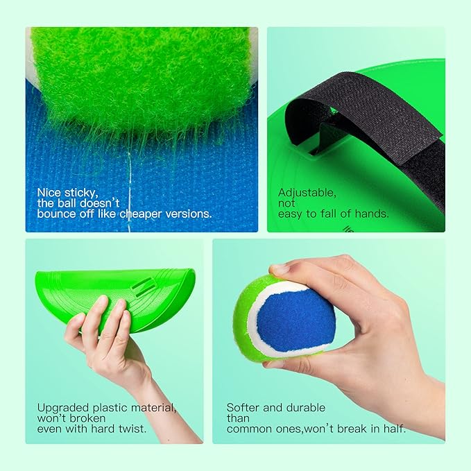 EVERICH Upgraded Toss Catch Paddle Ball Game Set, Outdoor Games Racket Yard Games, Beach Pool Sand Lawn Camping Toys with 8 Paddles 8 Balls 8 Birdies 2 Flying Disc, Birthday Easter Gifts for Adults