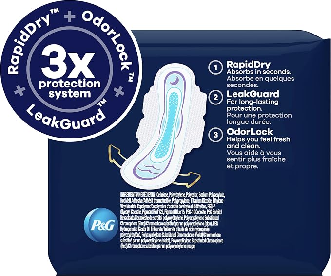 Always Ultra Thin Pads for Women, Size 4 Overnight Absorbency, Unscented with Wings, 26 Count (Pack of 2)