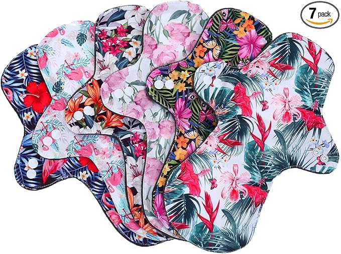 7pcs Pack Reusable Washable Cloth Incontinence Pads Including 6pcs Heavy Flow Bamboo Charcoal Reusable Menstrual Pads Cloth Mama Sanitary Pad + 1pc Mini Wet Bag