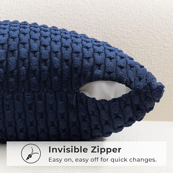 Kevin Textile Soft Corduroy 12"x24" Lumbar Pillow Cover 1 Pack, Navy Blue | Boho Stripe Plush Corduroy Decorative Oblong Cushion Cover Modern Farmhouse Home Decor for Sofa Couch Bed Chair