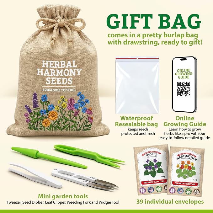 Medicinal Herb/Tea Seeds Garden -39 Variety Heirloom Gift Kit - Made in USA