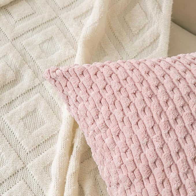 Set of 4 Light Pink Decorative Throw Pillow Covers 12x20 Inch Corduroy Pillow Covers for Bed Couch Sofa Living Room Soft Cushion Cases