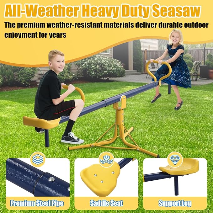 Teeter Totter, 360 Degrees Rotating Seesaw for Kids Outdoor for Toddlers Ages 3-10, Sit and Spin See Saw, Kids Outdoor Play Equipment for Home, Backyard, Safety Certified, Christmas Birthday Gift
