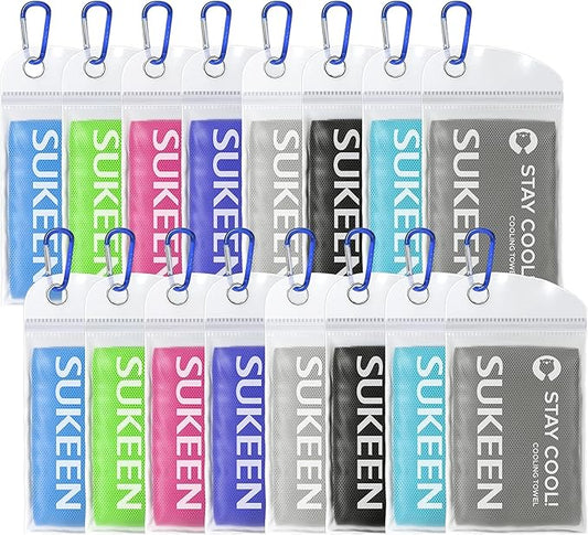 Sukeen 16pack Cooling Towel (40"x12") Bulk Ice Towel,Soft Breathable Chilly Towel,Microfiber Towel for Yoga,Sport,Running,Gym,Workout,Camping,Fitness,Workout & More Activities