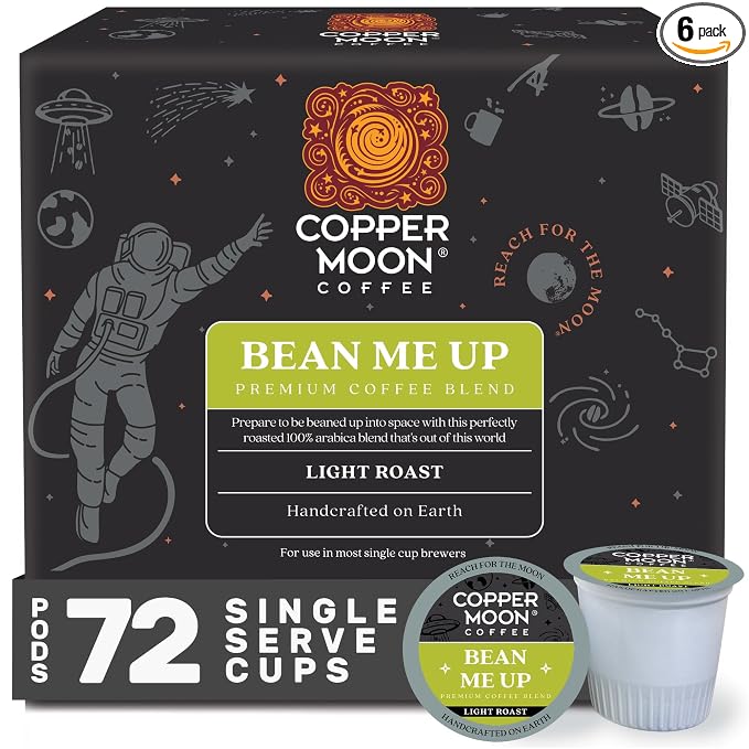 Copper Moon Single Serve Coffee Pods for Keurig K-Cup Brewers, Light Roast, Bean Me Up Blend, 72 Count