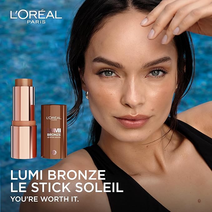 L'Oreal Paris Lumi Bronze Le Stick Soleil Bronzer Stick, Cream-To-Powder Bronzer For A Sunkissed Face Makeup Glow, 130 Sunset Doré