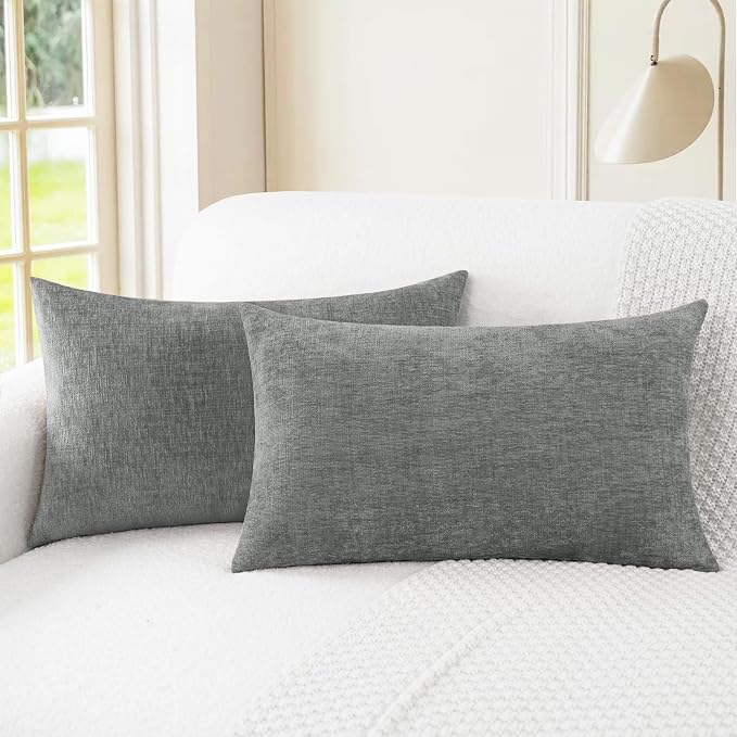 CaliTime Decorative Couch Throw Pillow Covers 20 X 12 Inches Medium Grey | Pack of 2, Cozy Chenille Cushion Cases for Sofa Bed Living Room Farmhouse Home