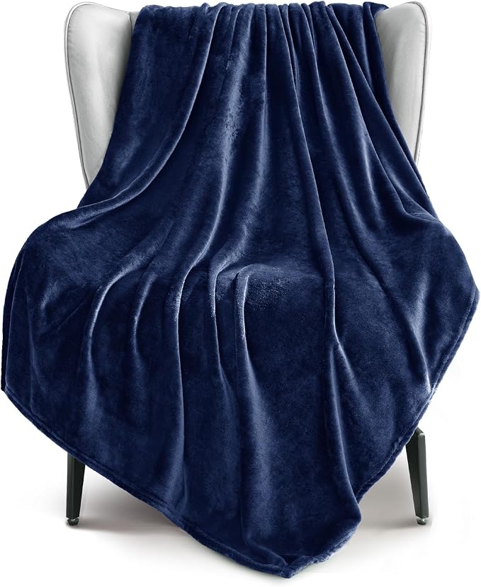 Exclusivo Mezcla Soft Fleece Throw Blanket for Couch, Navy Blue | 50x60 Inches, Double-Sided Brushed Flannel, Lightweight Plush Cozy Blanket for Home Decor, All Season, Machine Washable