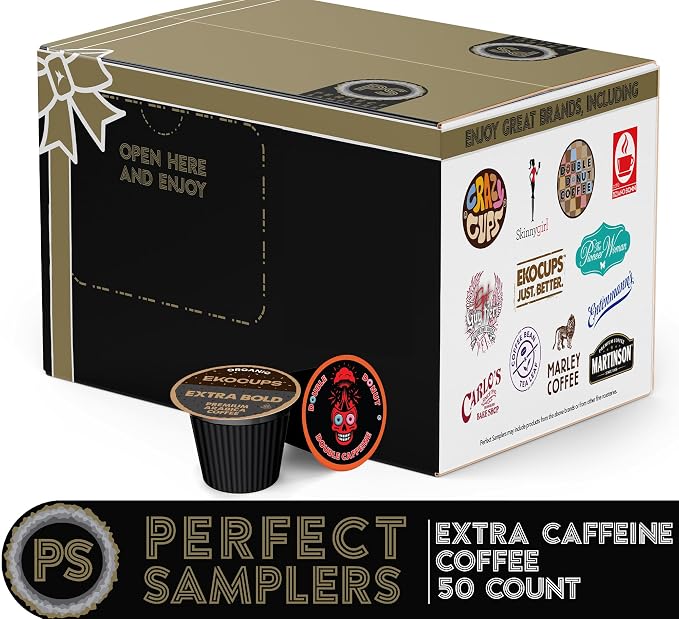 Perfect Samplers Strong Coffee Pods, Extra Bold High Caffeine Dark Roast Single Serve for Keurig K Cup Brewers, Rich, Smooth Variety Pack Sampler Coffee (50 Count)