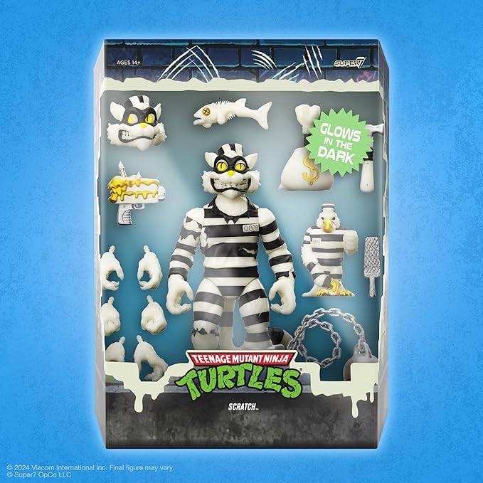 Super7 ULTIMATES! Teenage Mutant Ninja Turtles Scratch Cat (Glow in The Dark) - 7" TMNT Action Figure with Accessories Classic Cartoon Collectibles