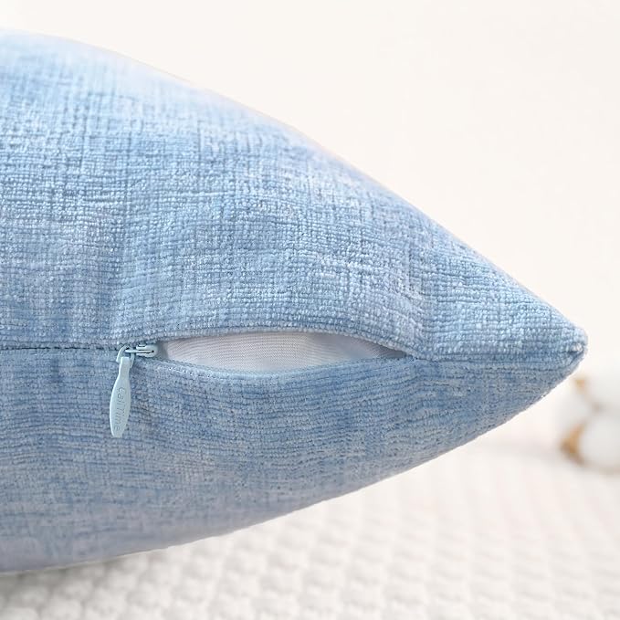 CaliTime Decorative Couch Throw Pillow Covers 24 X 24 Inches Baby Blue | Pack of 2, Cozy Chenille Cushion Cases for Sofa Bed Living Room Farmhouse Home