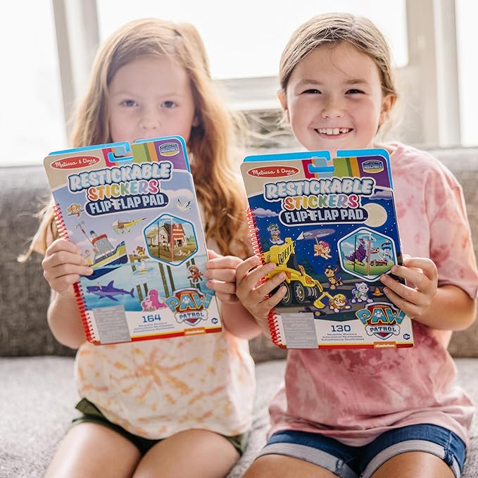 Melissa & Doug PAW Patrol Restickable Stickers Flip-Flap Pad 3-Pack – Classic Missions, Adventure Bay, Ultimate Rescue