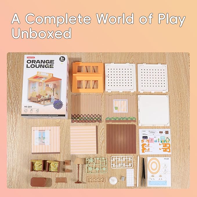 DIY Miniature House Play Kit for Beginners, Playhouse Toys for Boys and Girls, Home Scene Toys, Suitable for Children Aged 345678, immersive Experience of Life Scenes (Sunny Hugs Living Room)