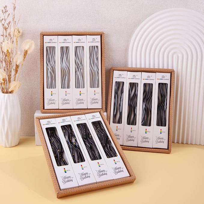 PHD CAKE 24-Count Black Gold Spiral Long Thin Birthday Candles, Cake Candles, Birthday Parties, Wedding Decorations, Party Candles
