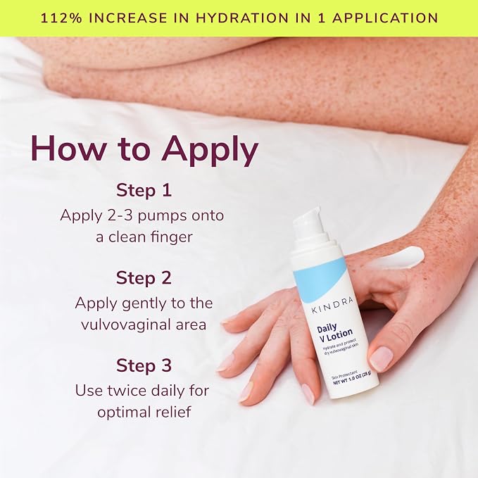 Kindra Daily V Vaginal Moisturizer Lotion - OBGYN Recommended for Dryness & Itch, with Hyaluronic Acid, Odor Support - Estrogen-Free Cream, pH-Balanced Feminine Care - 60 Applications