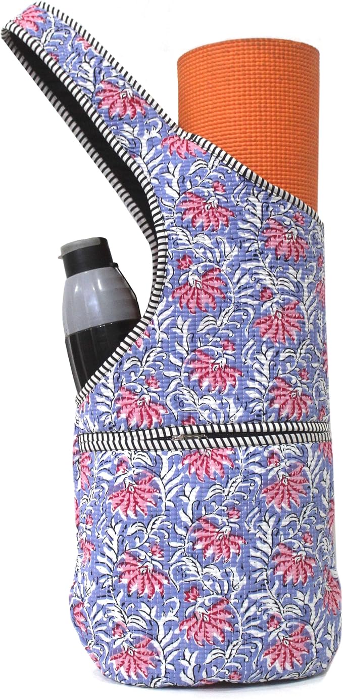 INDIAN CRAFT CASTLE Yoga Mat Bag | Tote Mat Bag | Sling Yoga Tote w/Large Side Pocket & Zipper Pocket | Yoga Mat Carrier Fits Most Size Mats