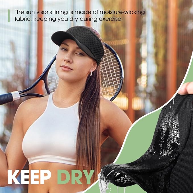 Breathable Mesh Sun Visor Lightweight Sport Hat for Men Women | Adjustable Elastic Machine Washable Moisture Wicking Quick Dry Comfortable Sun Protection for Golf Running Tennis Hiking
