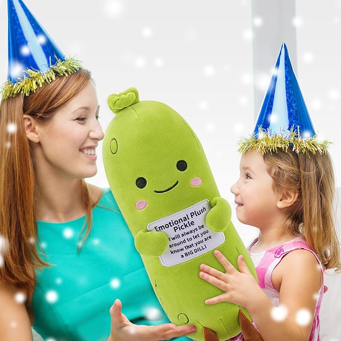 Emotional Plush Pickle,Pickle Stuffed Animal-12.6” Food Plushies Cucumber Stuffed Animal with Positive Warm Words,Kawaii Plush Toy Birthday Gift,Cute Vegetable Plushie Pillow for Kid Adult