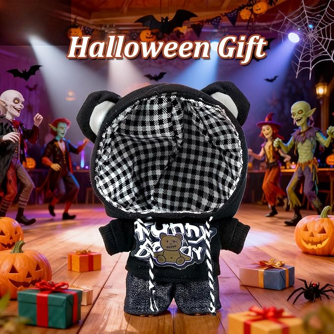 17cm Halloween Doll Clothes Outfits-Set,Cool Casual Style Desinger Doll Clothing Accessories for 17cm Boy Dolls-Black Hoodies with Scary Hat+Jeans (No Doll)