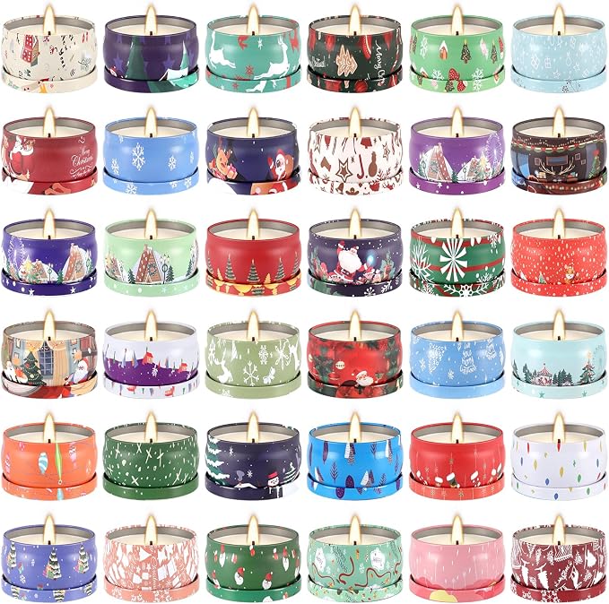 36 Packs Christmas Scented Candles Gift- Aromatherapy Candle-2.5oz Soy Wax-Long Lasting Burn time, Christmas Thanksgiving Gifts, Home Decor.