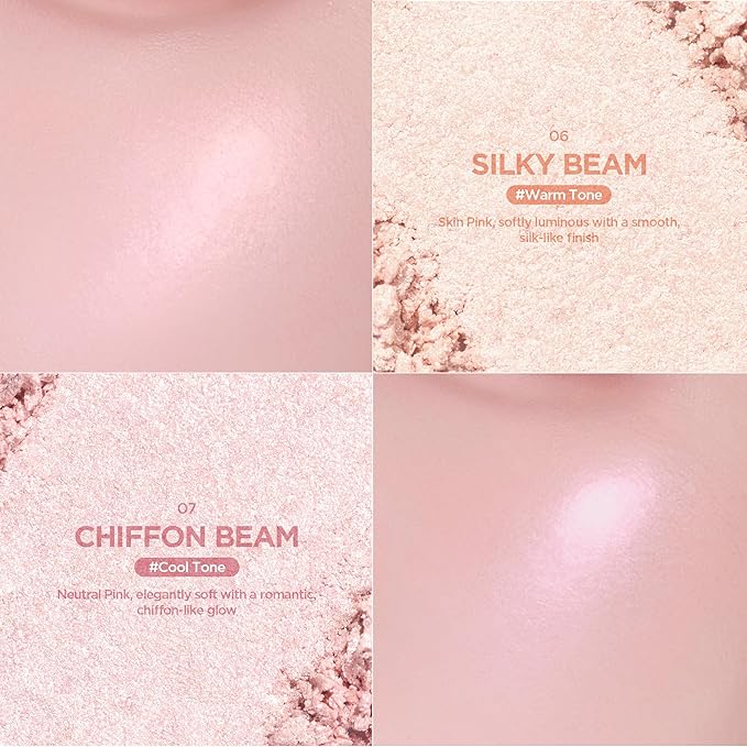 lilybyred Luv Beam Glow Veil | Korean Heart-Shaped Highlighter, Illuminating Shimmer, Radiant Glow, Silky Powder Texture, Buildable & Blendable, Lightweight & Long-Lasting, 0.11 oz. (01 Dreamy Beam)
