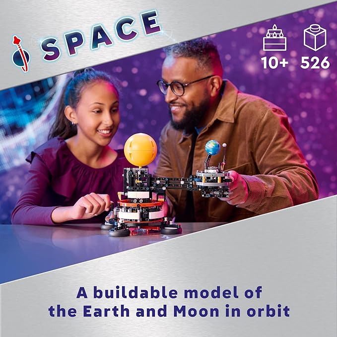 LEGO Technic Planet Earth and Moon in Orbit Building Set, Outer Space Birthday Gift for 10 Year Olds, Solar System Space Toy for Imaginative, Independent Play, Space Room Décor for Boys & Girls, 42179