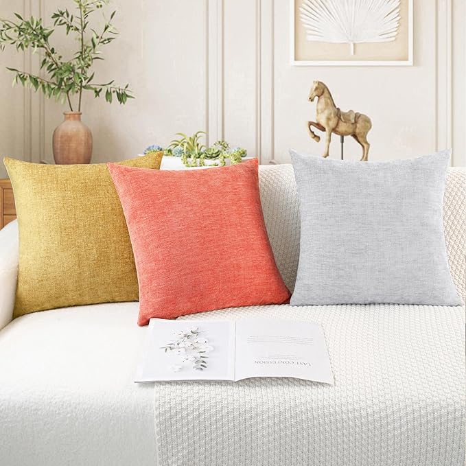 CaliTime Decorative Couch Throw Pillow Covers 24 X 24 Inches Living Coral | Pack of 2, Cozy Chenille Cushion Cases for Sofa Bed Living Room Farmhouse Home