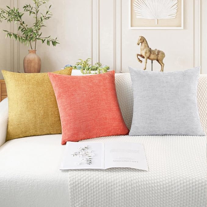CaliTime Decorative Couch Throw Pillow Covers 22 X 22 Inches Living Coral | Pack of 2, Cozy Chenille Cushion Cases for Sofa Bed Living Room Farmhouse Home