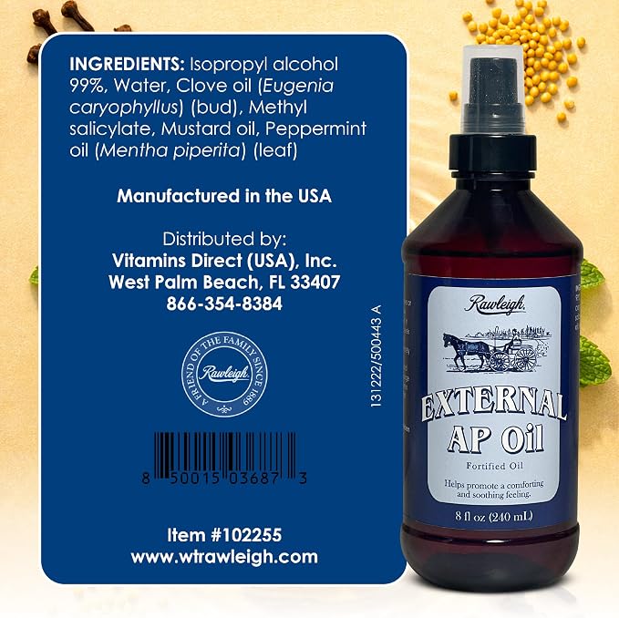 Rawleigh External AP Oil Spray (8 fl oz) – Heritage Therapeutic Massage Oil for Sore Muscles & Everyday Aches – Fast-Absorbing Menthol, Clove & Peppermint Oil Blend – Non-Greasy Muscle Recovery Spray