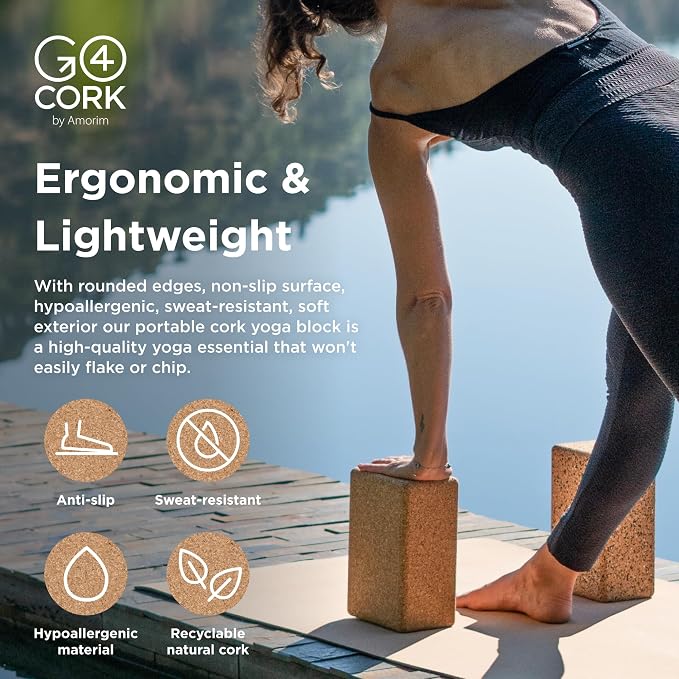 Go4Cork Cork Yoga Block | Non-Toxic, Alternative To Foam Yoga Blocks | Odorless, Soft, Non-Slip, Workout & Exercise | Yogi Gift Accessories | Men & Women | Eco Friendly, Sustainable