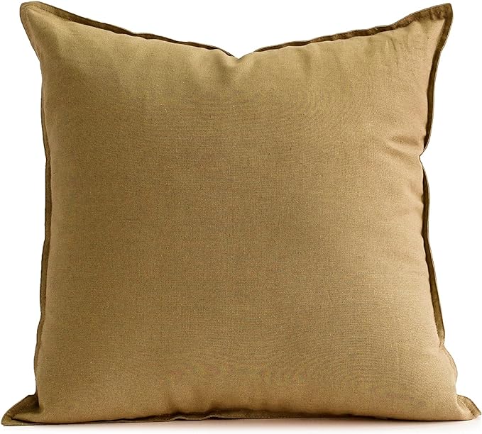 Jeanerlor Solid Cotton Linen Decoration 18"x18" Throw Pillow Cushion Case Special Pillow Cover Delicate Decorative Pillowcase for Couch/Bed/Chair,(45 x 45cm), Earth Yellow